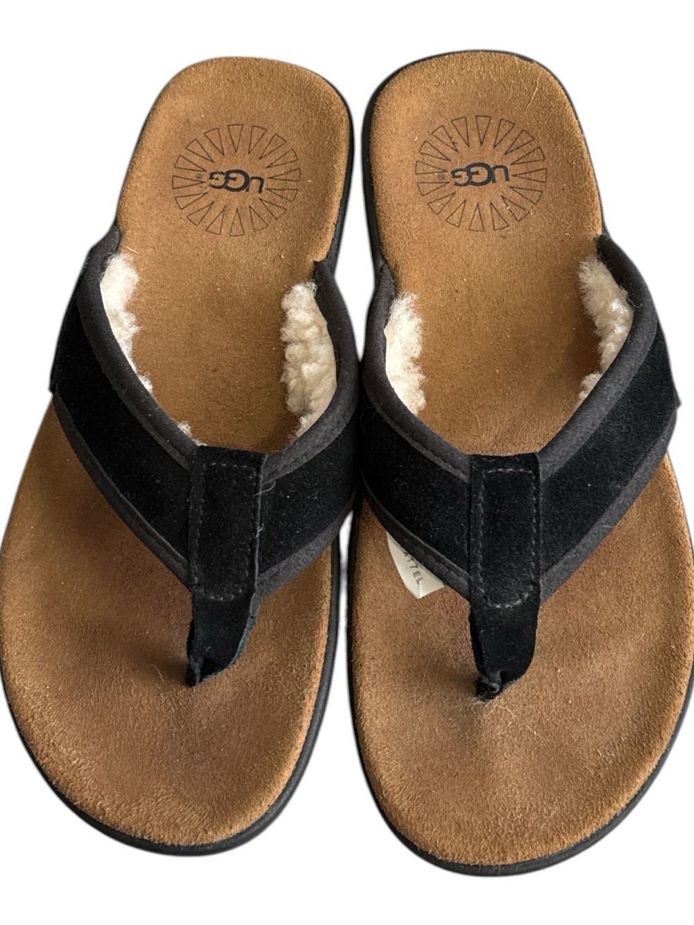 UGG Seaside Flip Tasmania Men's Suede Sheepskin Sandals Black Size US 7 EU 40